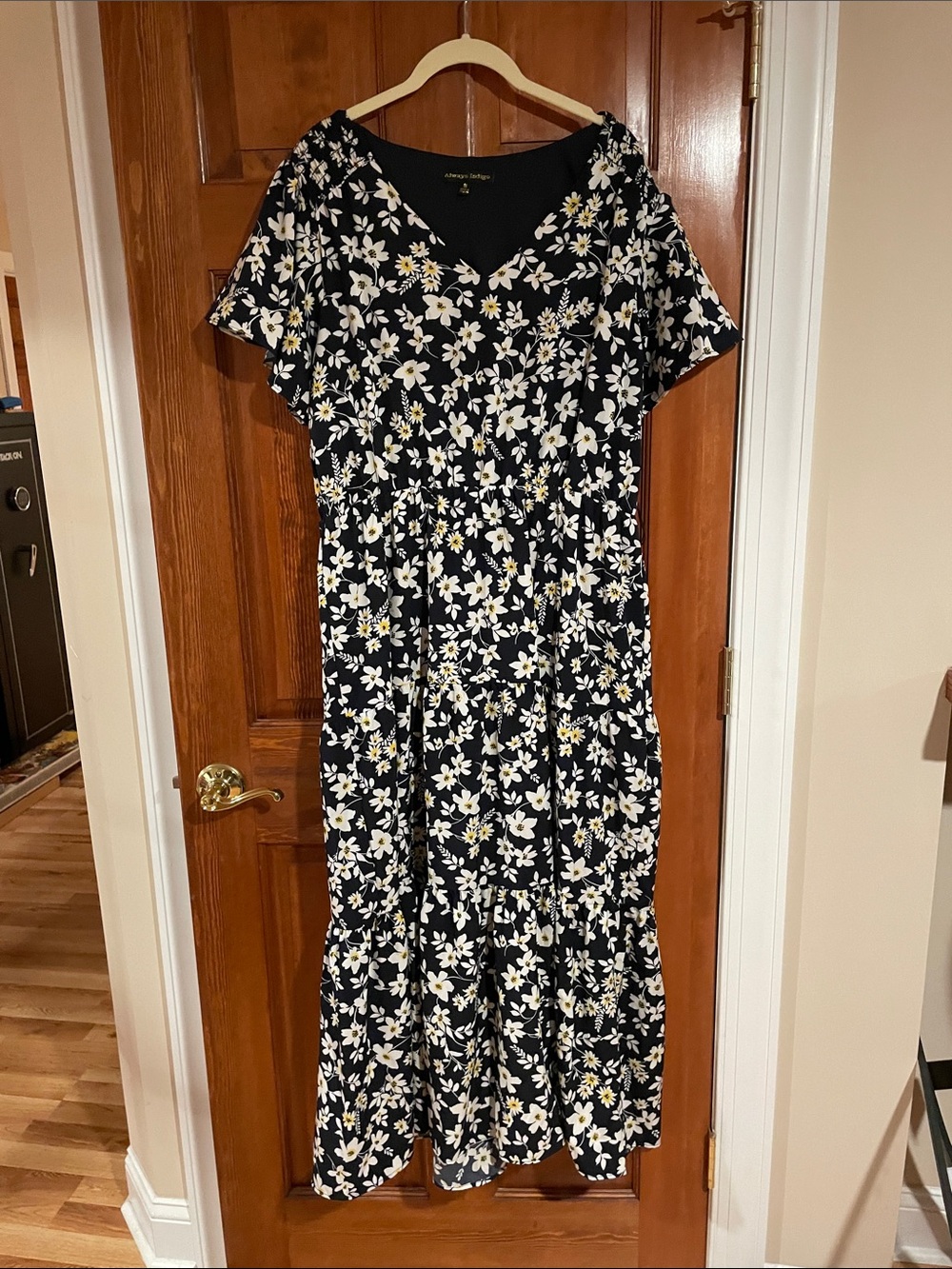 Always Indigo 1X Navy Floral Print Long Dress